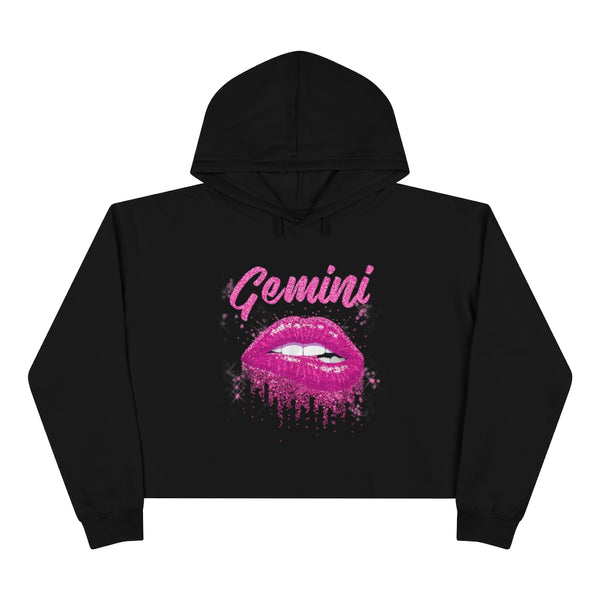 Gemini Glitter Lips Crop Hoodie